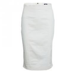 Pre Owned D&G Off White Stretch Cotton Pencil Skirt S