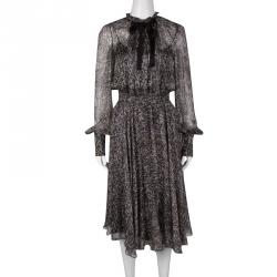Pre Owned D&G Sequin Printed Silk Chiffon Long Sleeve Midi Dress S