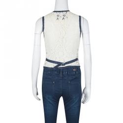 D&G Indigo Printed Washed Denim Lace Back Detail Waist Coat S