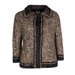 D&G Brown and Black Textured Button Front Collared Jacket L