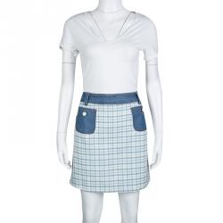 D&G Multicolor Textured Cotton Denim Waist and Pocket Detail Mini Skirt L