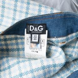 D&G Multicolor Textured Cotton Denim Waist and Pocket Detail Mini Skirt L