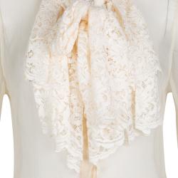 مملوكة مسبقًا D&G Cream Silk Ruffled Lace Detail Long Sleeve Blouse M
