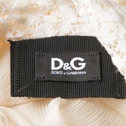 مملوكة مسبقًا D&G Cream Silk Ruffled Lace Detail Long Sleeve Blouse M