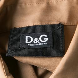 Pre Owned D&G Brown Contrast Trim Ruffle and Pintuck Yoke Detail Long Sleeve Shirt S