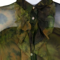 D&G Multicolor Printed Sheer Silk Chiffon Ruffle Front Shirt M