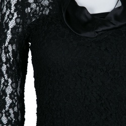 Pre Owned D&G Black Floral Embroidered Lace Satin Trim Long Sleeve Top S