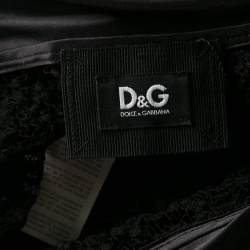 Pre Owned D&G Black Floral Embroidered Lace Satin Trim Long Sleeve Top S