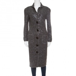 D&G Grey Sequined Lurex Knit Long Coat XL