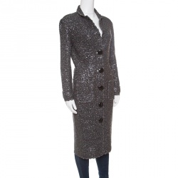 D&G Grey Sequined Lurex Knit Long Coat XL