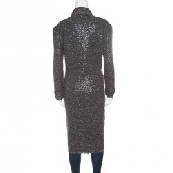 D&G Grey Sequined Lurex Knit Long Coat XL