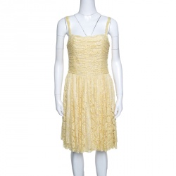 D&G Yellow Floral Lace Ruched Sleeveless Dress M