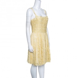 D&G Yellow Floral Lace Ruched Sleeveless Dress M