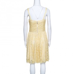 D&G Yellow Floral Lace Ruched Sleeveless Dress M