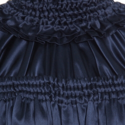Pre Owned D&G Navy Blue Satin Contrast Tie Detail Gathered Ruffled Trim Long Sleeve Dress S