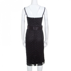 Pre Owned D&G Black Crystal Embellished Tulle Belted Bustier Dress M