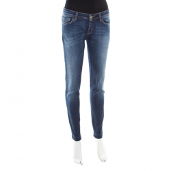 Pre Owned D&G Indigo Dark Wash Faded Effect Stretch Skinny Jeans S