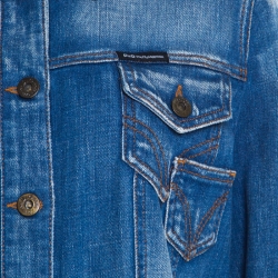 Pre Owned D & G Indigo Medium Wash Faded Effect Denim Jacket L