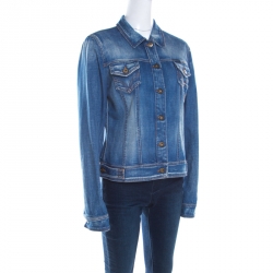 Pre Owned D & G Indigo Medium Wash Faded Effect Denim Jacket L