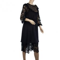 Pre Owned D&amp;G Black Lace &amp; Silk Dress L