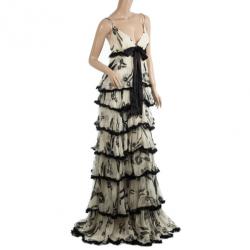 Pre Owned D and G Black & White Ribbon Tiered Silk Gown M