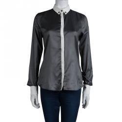 Pre Owned D&G Dark Grey Herringbone Weave Contrast Trim Shirt S