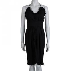 Pre Owned D&G Black Ruffle Detail Halter Dress S