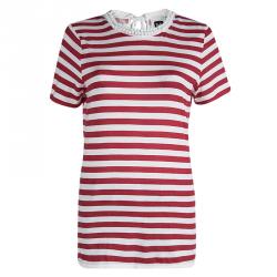 Pre Owned D&G Red and White Striped Knit Bead Detail T-Shirt L
