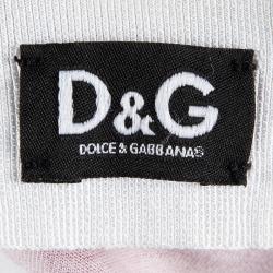 Pre Owned D&G Red and White Striped Knit Bead Detail T-Shirt L