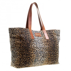 Pre Owned D&G Brown Leopard Print Canvas Shopper Tote