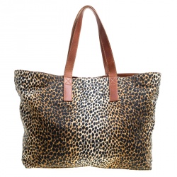 Pre Owned D&G Brown Leopard Print Canvas Shopper Tote