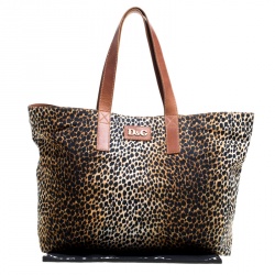 Pre Owned D&G Brown Leopard Print Canvas Shopper Tote