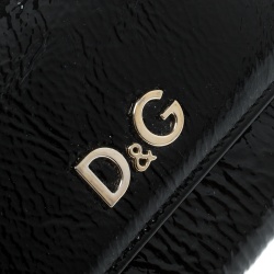 Pre Owned D&G Black Patent Leather Trifold Compact Wallet