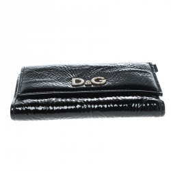 Pre Owned D&G Black Patent Leather Trifold Compact Wallet