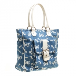 D&G Blue/White Denim and Leather Tote