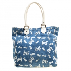 D&G Blue/White Denim and Leather Tote