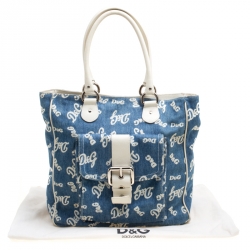 D&G Blue/White Denim and Leather Tote