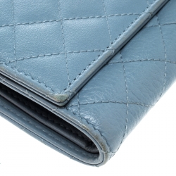 Pre Owned D&G Baby Blue Quilted Leather Tri Fold Continental Wallet