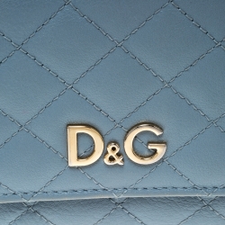 Pre Owned D&G Baby Blue Quilted Leather Tri Fold Continental Wallet