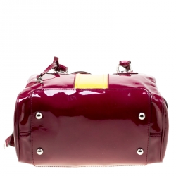 Pre Owned D&G Burgundy/Yellow Patent Leather Lily Stripe Bowler Bag