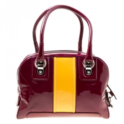 Pre Owned D&G Burgundy/Yellow Patent Leather Lily Stripe Bowler Bag