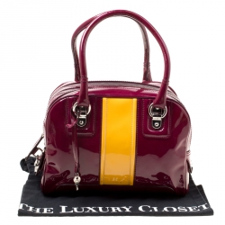Pre Owned D&G Burgundy/Yellow Patent Leather Lily Stripe Bowler Bag