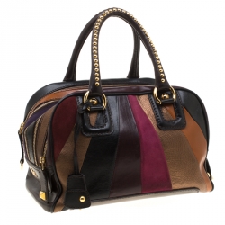 D&G Multicolor Leather and Suede Studded Lily Satchel