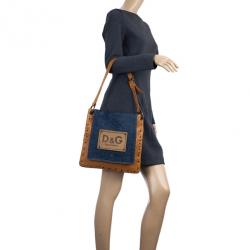 Pre Owned D and G Brown Leather and Denim Messenger Bag