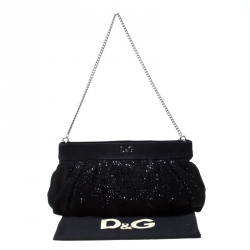 Pre Owned D&G Black Crystal Embellished Suede Chain Clutch