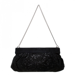 Pre Owned D&G Black Crystal Embellished Suede Chain Clutch