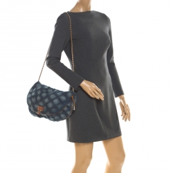 Pre Owned Dolce & Gabbana Quilted Denim Flap Lock Bodybag
