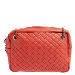 Pre Owned D&G Coral Orange Quilted Leather Lily Glam Shoulder Bag