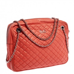 Pre Owned D&G Coral Orange Quilted Leather Lily Glam Shoulder Bag