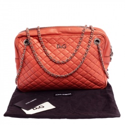 Pre Owned D&G Coral Orange Quilted Leather Lily Glam Shoulder Bag